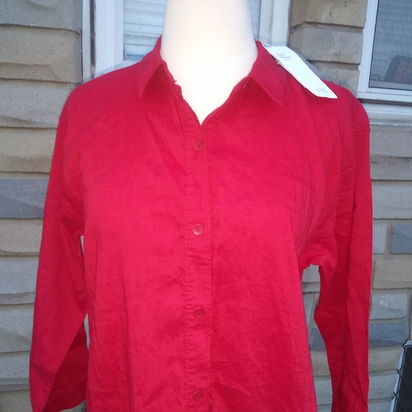🆕Eileen Fisher | Organic Linen Longline Red Dress Size Womens MEDIUM Petite - Picture 6 of 7